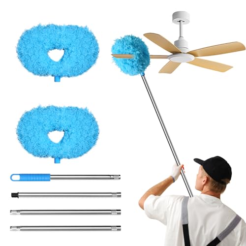 Storystore Ceiling Fan Cleaner Duster - Adjustable Duster with Extension Pole,Dusters for Cleaning Fan Blade, Walls and Cobweb (2Pcs Dusters/Blue) - color: Round&round-blue, size: 4.2FT