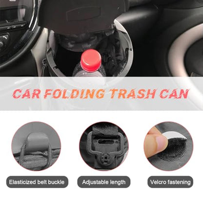 Yourkar Car Trash Can with Lid, Foldable Polyester Pop-Up Auto Trash Can, Portable Large Capacity Vehicle Trash Can with Adjustable Hooks, Universal Interior Car Accessories