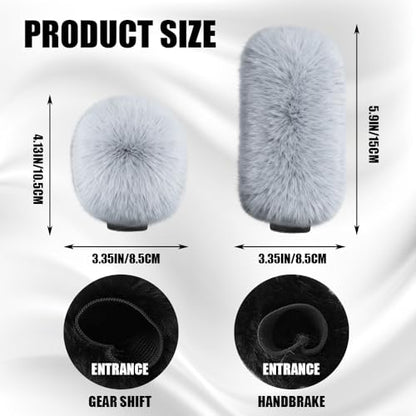 2PCS Plush Car Gear Shift Knob Cover & Handbrake Cover, Shift Knob Protector, Soft Fluffy Gear Handbrake Protective Sleeves, Shifter Lever Brake Handle Warm Plush Set for Cars (Gray) - color: Gray
