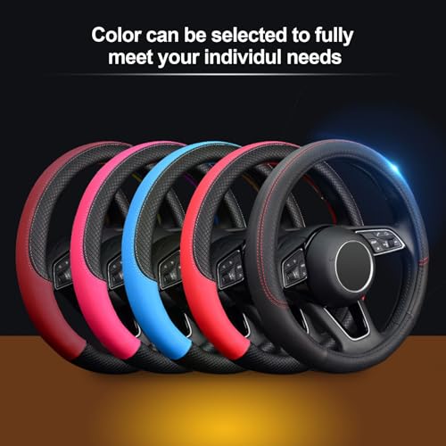 LABBYWAY Steering Wheel Cover, Universal Fit 15 Inch Microfiber Leather Car Wheel Protector, Anti-Slip, Pink - color: black&rose red