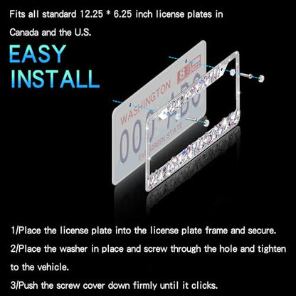 Bling License Plate Frame for Women 2 Pack Stainless Steel Rhinestone License Plate Holder Handmade Glitter White Crystal Diamond Girl Lincense Plate Cover - color: CPJ-LBJG-002 white gem 2pcs