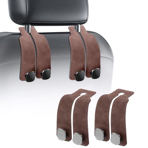 TwinHook Leather Car Headrest Hangers, Car Headrest Hooks for Purse and Bags, 2-in-1 Leather Car Seat Back Storage Hook, Anti-Slip Purse Holder for Car, Supports Up to 50 lbs (Brown-2 Pack) - color: Brown-2 pack