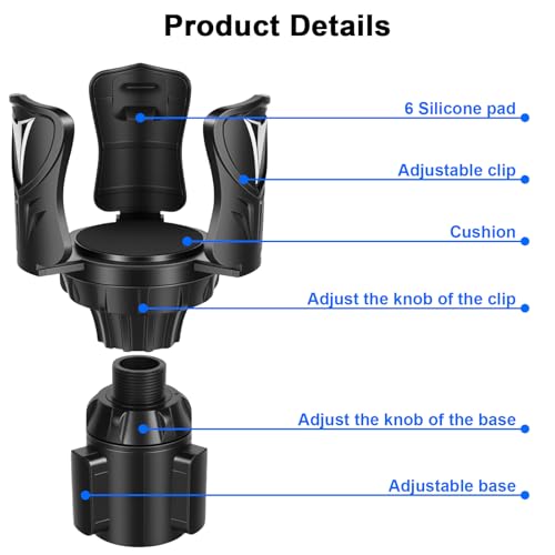 Car Cup Holder Expander, Large Cup Holder Adapter for Car, Water Bottle Holder Extender, Adjustable Drink Holder for Car Fits Yeti, Hydro Flask 24/32oz, Black