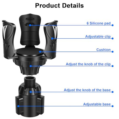 Car Cup Holder Expander, Large Cup Holder Adapter for Car, Water Bottle Holder Extender, Adjustable Drink Holder for Car Fits Yeti, Hydro Flask 24/32oz, Black
