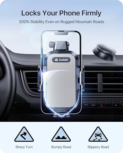 andobil Car Phone Holder Mount (Strong Suction&Bumpy Road Stable) Phone Holders for Your Car, Cell Phone Car Mount for Windshield Dash Vent Truck Cradle Stand for iPhone 17 16 15 14 Pro Max Grey - color: Grey