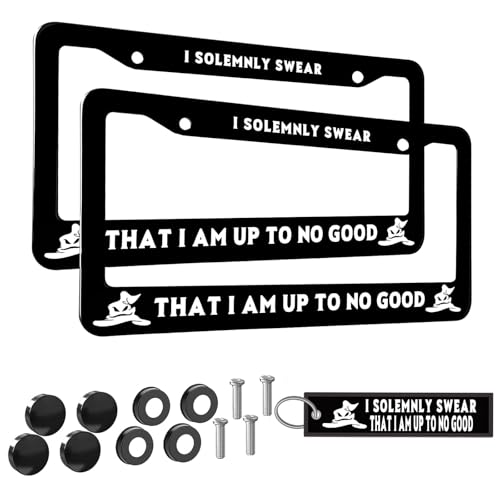 2pcs I Solemnly Swear that I Am Up to No Good License Plate Frame for Women, Funny car Decorative tag Frames Girly, License Plate Cover Holder for Most us Vehicle - color: for I Solemnly Swear That I Am Up to No Good