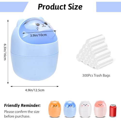 4 Pack Cute Mini Trash Can, Small Desk Trash Can with Lids, Countertop Garbage Cans with 300 Trash Bags, Kawaii Plastic Tiny Waste Bin for Bathrooms Kids Bedroom Kitchen Office Desktop - color: Style 1, 4Pcs