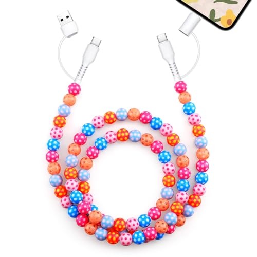 4 in 1 USB C Cable 3FT Beaded Multi Charging Cable [MFi Certified] Polka Dot iPhone Charger Cord USB A/Type C to Type C/iPhone Multi Fast Charger Cable for iPhone 17 16 15 14 Pro Max, for Galaxy S25 - color: Red Round Beaded, size: 1M/3.3FT