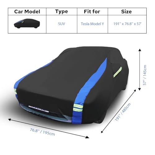 Avecrew Car Cover for Tesla Model Y, Custom Fit Full Exterior Cover with Charging Port and Breathable Ventilation Mesh, Waterproof All Weather Outdoor Rain Snow Sun Protection Cover - size: Fit Tesla Model Y