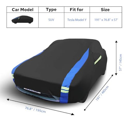 Avecrew Car Cover for Tesla Model Y, Custom Fit Full Exterior Cover with Charging Port and Breathable Ventilation Mesh, Waterproof All Weather Outdoor Rain Snow Sun Protection Cover - size: Fit Tesla Model Y