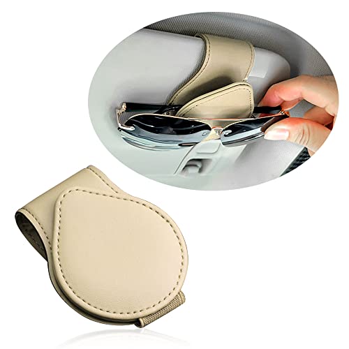 OFBAND Magnetic Sunglass Holder for Car Visor,PU Leather Car Sunglass Holder Organizes Glasses Tickets Cards & Keeps Car Tidy,Universal Car Accessories Interior (Khaki) - color: Khaki