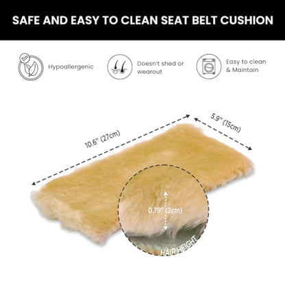 Andalus Genuine Sheepskin Car Seat Belt Cover Pad – Soft Fuzzy, Comfy Fluffy Seatbelt Covers, Shoulder Pad Neck Cushion Protector, Car Accessories for Woman, Man, Girl (Gold, 2-Pack) - color: Gold