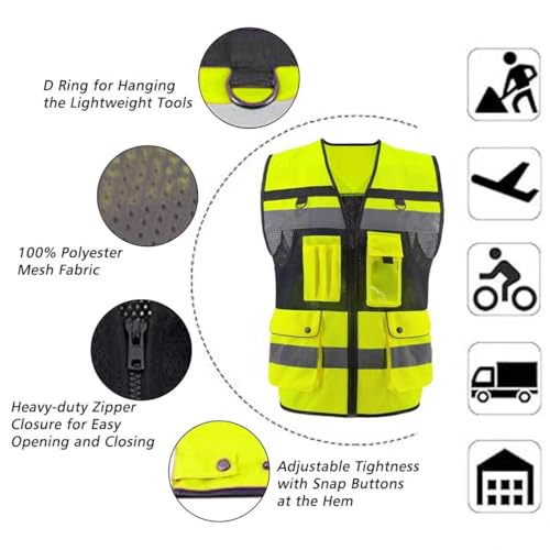 Safety Vest High Visibility Reflective Construction Vest for Men Women - color: Yellow, size: 3X-Large