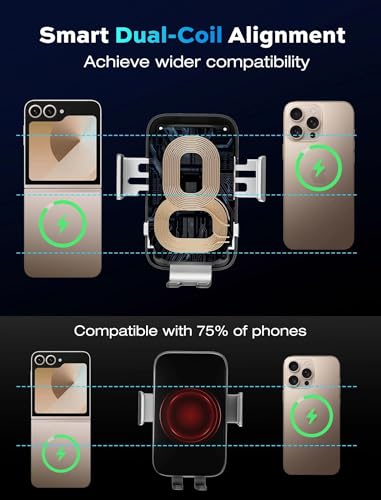 Dual Coil Cup Phone Mount Wireless Charger, Universal Cell Phone Holder, Cup Holder 15W Fast Charging for iPhone 17 16 Pro Max, Samsung Galaxy - Black - style: Wireless Charger Mount