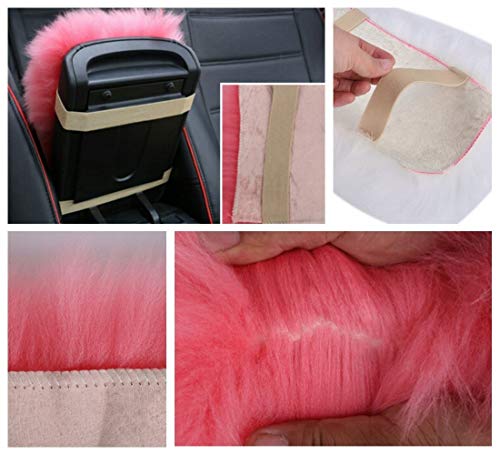 Auto Center Console Cover, Console Cover Armrest Pads, Warm Winter Sheepskin Wool Car Armrest Seat Box Pad Cushion Protector Universal Fit (Red) - color: Red