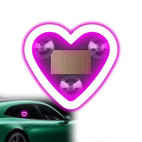 Car LED Interior Light, 6 Modes Heart-Shaped Pink Ambient Light Solar-Powered&USB Charging LED Neon Light for Car Window Decoration(1Pcs) - color: Pink, size: 1pcs
