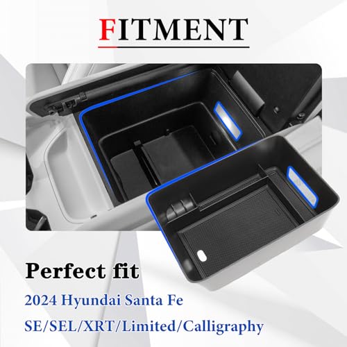 Center Console Organizer Tray Compatible with 2024 2025 2026 Hyundai Santa Fe Interior Storage Box Insert Secondary Accessories (Armrest storage tray)