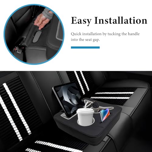 Car Back Seat Organizer, Leather Automotive Rear Seat Couch Cup Holder Expander Tray, Vehicle Cup Holder Tray Holds Snacks Remotes Phones for Truck RV Boat Couch Pillow Bed - color: Black