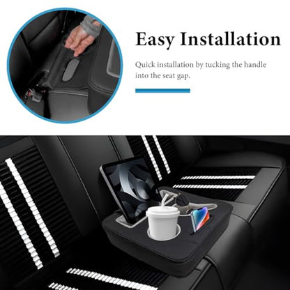 Car Back Seat Organizer, Leather Automotive Rear Seat Couch Cup Holder Expander Tray, Vehicle Cup Holder Tray Holds Snacks Remotes Phones for Truck RV Boat Couch Pillow Bed - color: Black