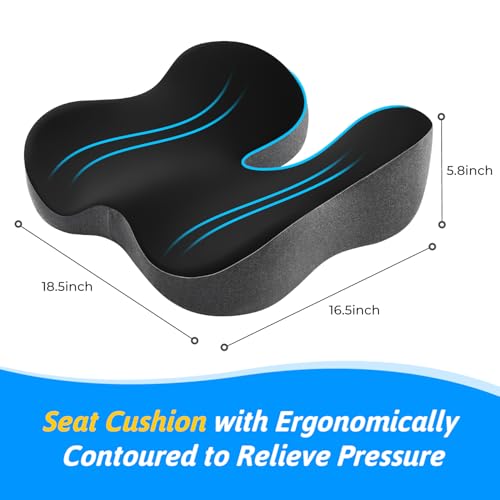 Seat Cushion for Tailbone & Sciatica Pain Relief – Certified & Ergonomist-Designed – Tapered Front Edge Reduces Thigh Pressure – Wide Memory Foam for Office Chair, Car, Wheelchair - color: Black & Gray