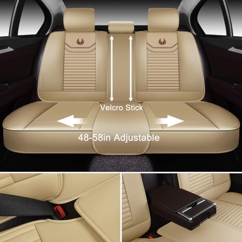 OASIS AUTO Car Seat Covers Full Set Premium Waterproof Full Coverage Faux Leather Luxury Universal Fit for SUV, Sedan, Pick-up Truck, Premium Interior Protectors (OD-008 Tan) - color: Tan