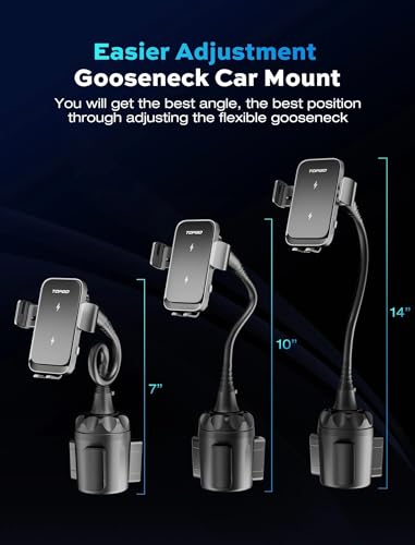 Dual Coil Cup Phone Mount Wireless Charger, Universal Cell Phone Holder, Cup Holder 15W Fast Charging for iPhone 17 16 Pro Max, Samsung Galaxy - Black - style: Wireless Charger Mount