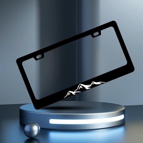 Mountains License Plate Frame Mountain License Plate Holder Personalise Stainless Steel Funny Design Compatible with Standard License Plate Frames for USA and Canada 6 X 12 Inch 2 Holes with Screws - color: Mountains