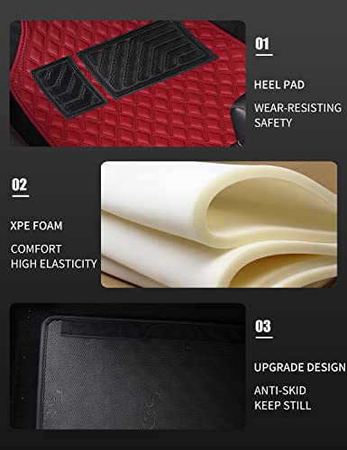 Car Floor Mats, Luxury Faux Leather Automotive Floor Mats All Weather for Cars Truck SUV (4 Pieces,Wine Red) - color: Burgundy