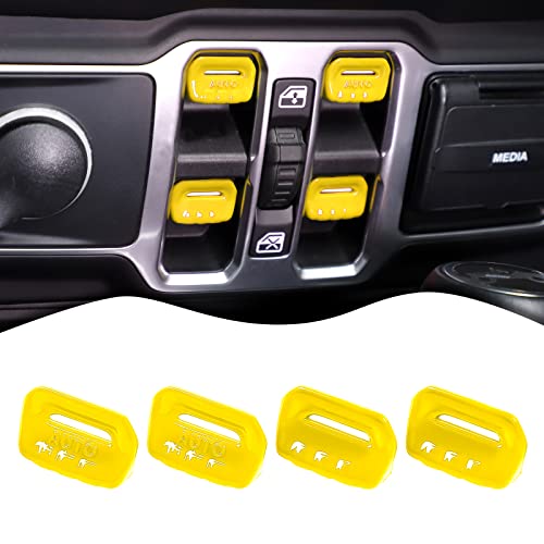 4PCS Window Switch Button Cover Trim Interior Accessories for Jeep Wrangler JL JLU Gladiator JT 2018-2024 2025+(Yellow) - color: Yellow