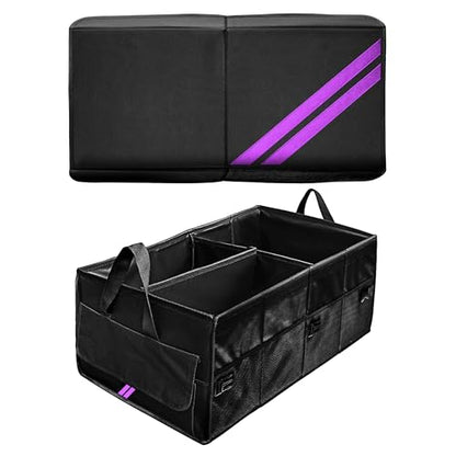 YOSRTER for Dodge Charger Durango Challenger Ram Car Trunk Organizer Collapsible Storage Box with Handle Foldable Lid Non Slip Bottom Sturdy Base Panel 2 Compartment Purple Trim - color: Purple Trim