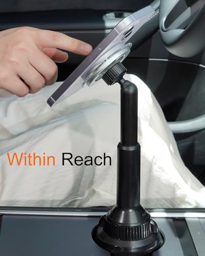 OQTIQ Phone Cup Holder for Car Mount Compatible with MagSafe, Quick Extension Long Arm and 360° Rotation, Fits 3"-4" Cup Holders - Stable & Secure for iPhone 12-17 Series, Not Charger