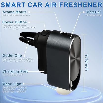 Smart Car Air Freshener Diffuser - 3 Adjustable Modes Automatic Car Diffuser for Essential Oils with 4PCS Essential Oil Refills Long-Lasting Scent - color: Space Gray