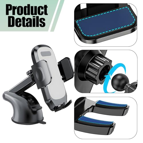 Car Phone Holder, Strong Suction Cup Vehicle Windshield Dashboard Air Vent Cellphone Mount, 360° Rotating Adjustable Smartphone Holder, Universal Automotive Accessories (Gray) - color: Gray
