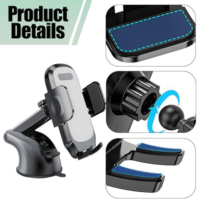 Car Phone Holder, Strong Suction Cup Vehicle Windshield Dashboard Air Vent Cellphone Mount, 360° Rotating Adjustable Smartphone Holder, Universal Automotive Accessories (Gray) - color: Gray
