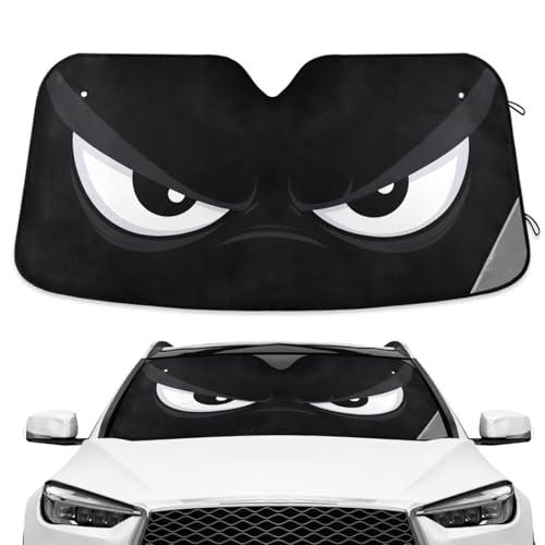 Evil White Eyes Black Windshield Sunshade Car Sun Shade Front Window Shade for Truck SUV Blocks UV Rays Sun Reflector Visor Protector Accordion Folding - color: Multi1