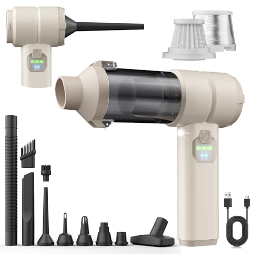 Car Vacuum, Handheld Car Vacuum Cleaner Cordless with Brushless Motor, 20000PA Suction High Power Rechargeable Vacuum Cleaner & Air Duster, 4-in-1 Portable Mini Hand Vacuum Blower with LED Display - color: New Beige