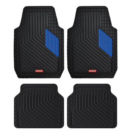 Coverado Car Floor Mats Full Set – Heavy-Duty PVC Floor Mats with Metallic Heel Pad, All-Weather Protection for Front & Rear, Non-Slip Backing, Easy-Clean Interior Liners，Blue - color: Blue
