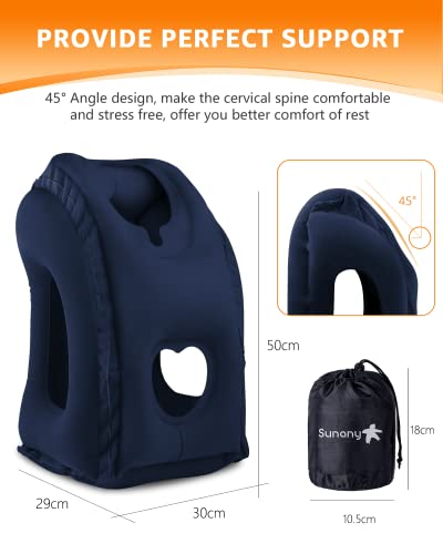 Sunany Travel Pillow, Inflatable Neck Pillow Used for Airplanes/Cars/Buses/Trains/Office Napping with Eye Mask/Earplugs (Blue) - color: Blue