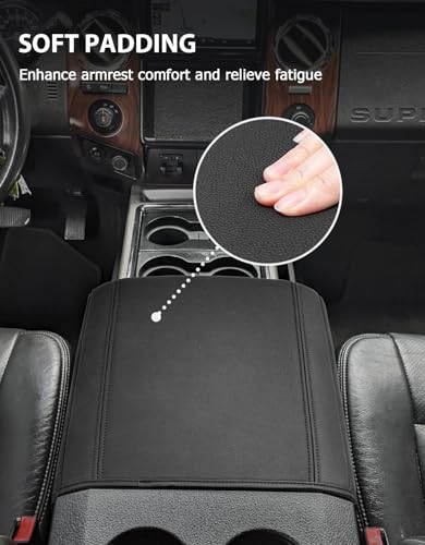 Center Console Armrest Cover for 2011-2016 Ford F250 F350 F450 Super Duty Accessories, Vinyl Leather Middle Armrest Cusion Protector, Anti-Scratch, Bucket Seat Only, Black - size: Bucket Seat, 11-16 F250-F450, black stitch