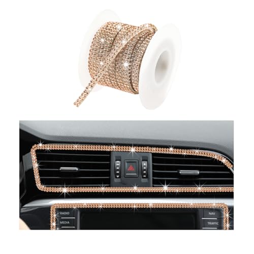 Ohleats Bling Car Trim Self Adhesive, 16.4 Ft Auto Interior Exterior Crystal Rhinestone Decoration Strip Decal, Glitter Trim Strips Line Molding for Dashboard, Car Accessories (Golden) - color: Golden