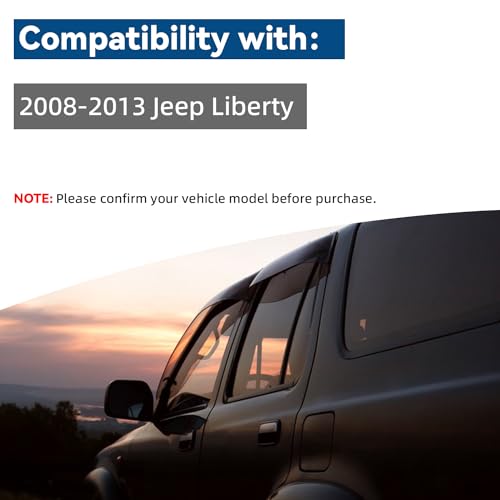4pcs Front+Rear Smoke Tint Sun/Rain Guard Outside Mount Tape-On Vent Window Visors Compatible with 08-13 Liberty KK - size: for 2008-2013 Jeep Liberty
