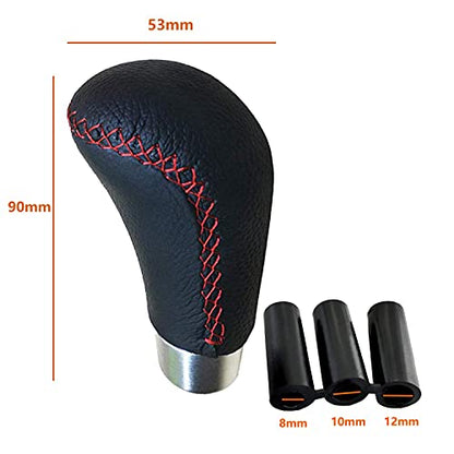Lunsom Leather Shift Knob, Car Gear Shifter Stick Auto R Style Shift Stick Handle Head Gear Shift Lever Knob for Most Manual Transmission Vehicle (Red Suture) - color: Red Suture