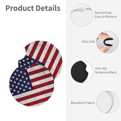 American Flag Steering Wheel Cover - Independence Day American USA Flag Steering Wheel Cover for Men Anti-Slip Breathable Universal for 14-15 Inch Car with 2 Pieces Car Coasters - color: American Flag-1
