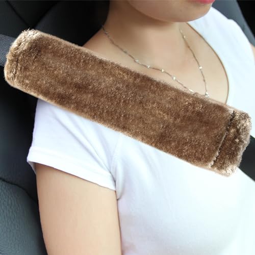 Amooca Soft Faux Fur Universal Fit Seatbelt Cover Car Truck SUV Airplane Seat Belt Shoulder Pad for Carmera Backpack Straps Neck Cushion Protector 2 Pack 10.5in Brown - color: Brown, size: 10.5in 2pack