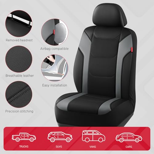 Rubbermaid Leather Car Seat Cover – Universal Front Seat Cover, Airbag Compatible, Easy to Install, Water-Resistant and Durable Automotive Seat Cover for Cars, Trucks, SUVs, Vans – Gray - color: Gray