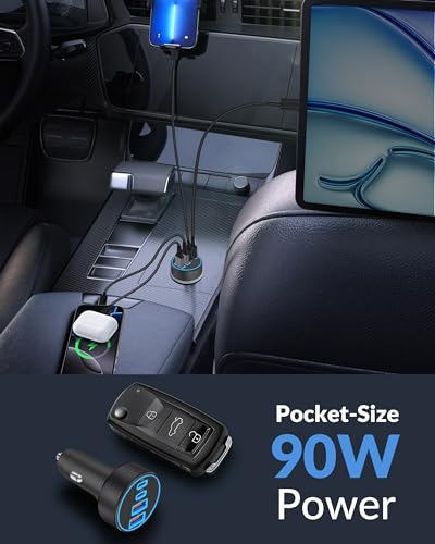 [2-Pack] Car Charger USB C, 4 in 1 90W Fast Charging 4-Port Dual 45W USBC & USB A Phone Car Charger Cargador Carro Lighter Adapter for iPhone 17 16 15 14 13 12 Pro Max, iPad, Galaxy, Tablet, Android - style: 2 Pack