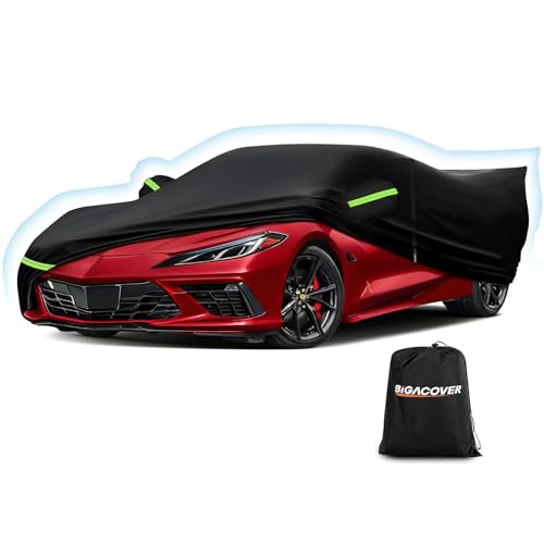 All Weather Car Cover for 2020-2025 Chevy Corvette C8, Waterproof Durable Tear Resistant Protection Heavy Duty Corvette C8 Car Cover with Straps, Zipper, and Storage Bag - color: Black, size: C8 2020-2025