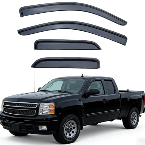 Window Visors Rain Guards for 2014-2018 Chevrolet(Chevy) Silverado & GMC Sierra 1500/2500HD/3500HD Extended Cab, Tape On Outside Mount Wind Deflectors Vent Shades Dark Smoke, 4PCS Set - size: For Silverado/Sierra Extended Cab 2014-2018