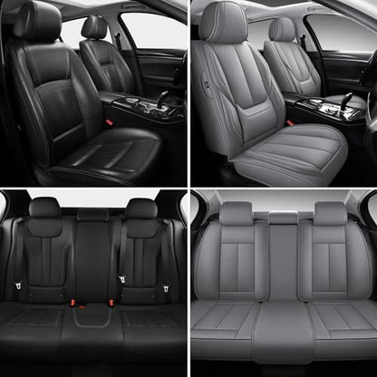 MINGBRON Leather Car Seat Covers,Car Seat Covers Full Set,Automotive Seat Covers 5 Seats,Fit for Most Cars SUV and Most Sedans Grey - color: Grey 3, size: 5 Seat Covers (Front & Rear)