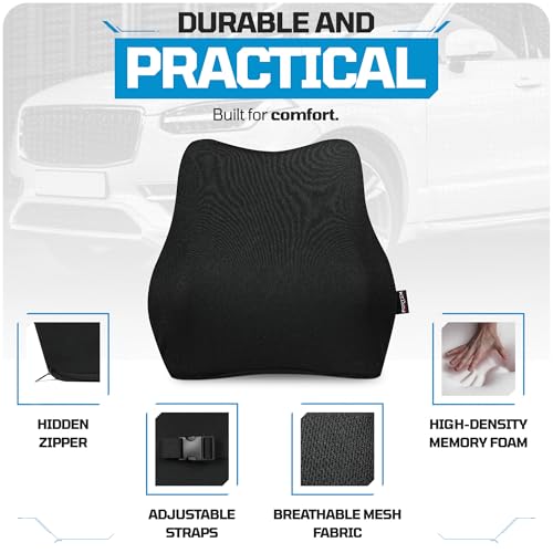 FORTEM Car Seat Cushion, Memory Foam Wedge Cushion for Driving, Car Seat Pad for Comfort, Non Slip Bottom, Adjustable Straps, Washable Cover